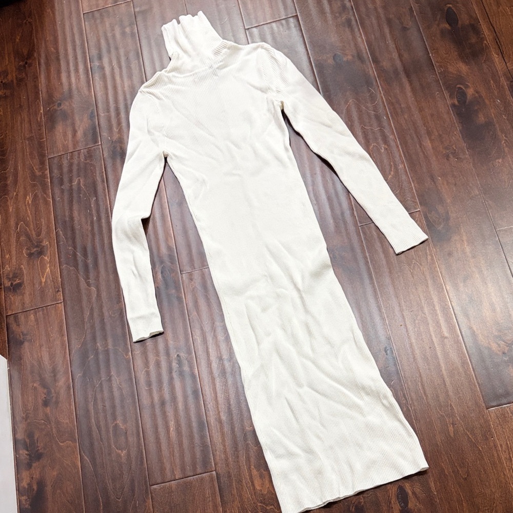 Pretty Guide Elegant White Turtleneck ribbed Dress